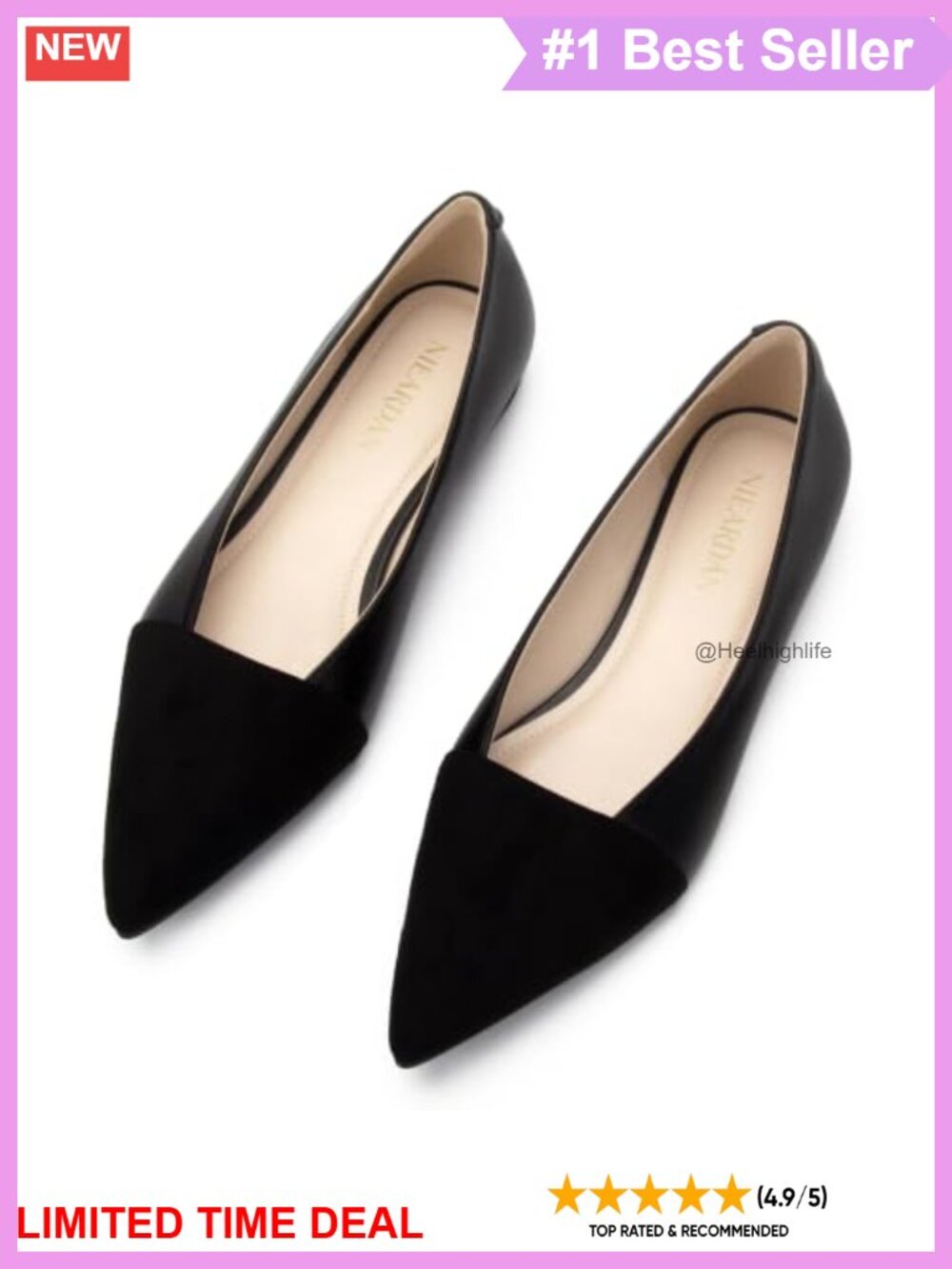 Pointed Toe Two Toned Ballet Flats Faux Leather Slip On Memory Foam